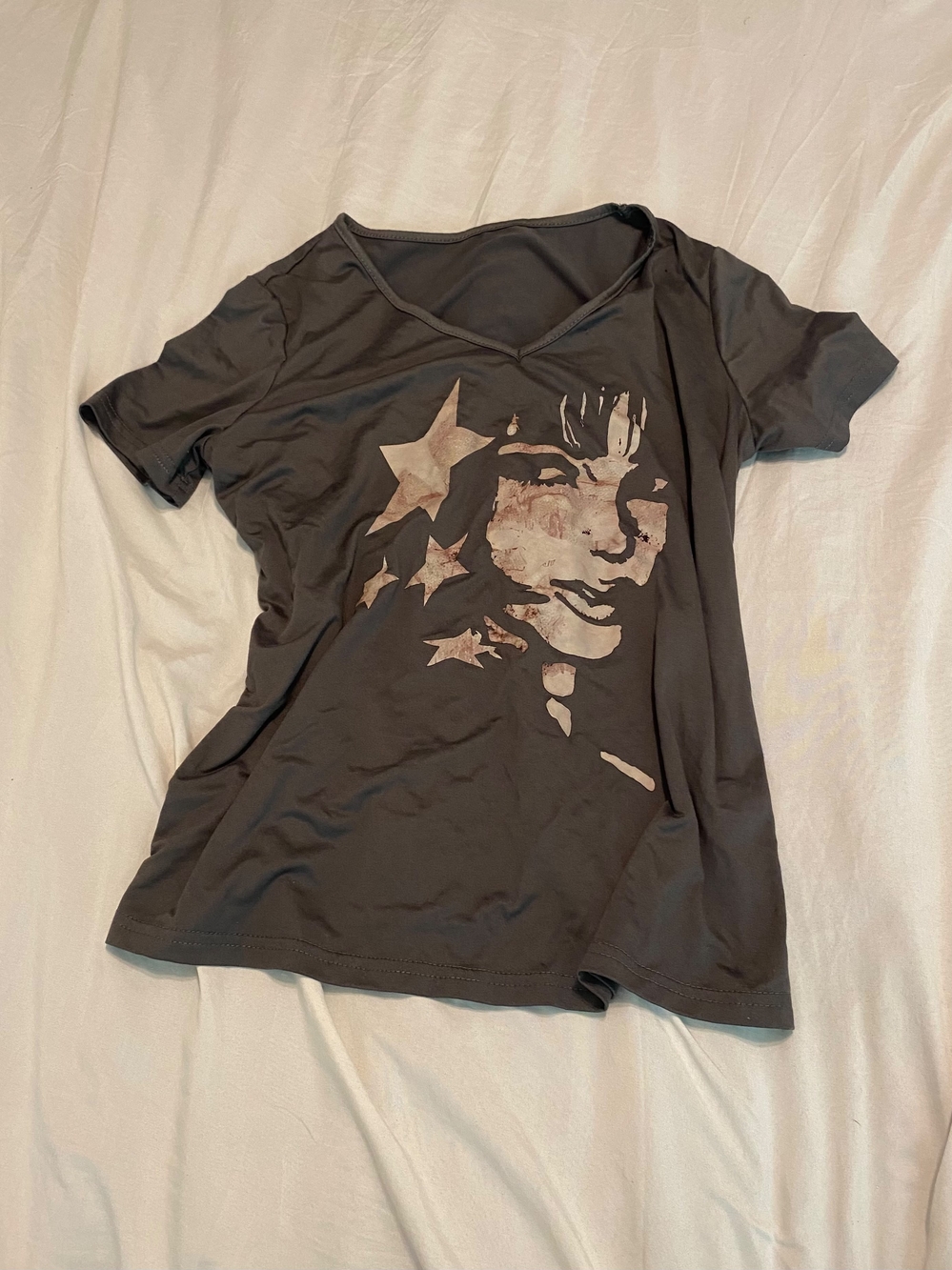Sheike Charcoal V-Neck Tee with Metallic Star Graphic - Women